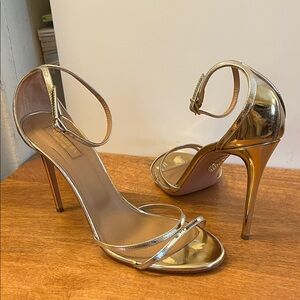 Aquazzura Hot 95 Gold Metallic Stiletto Heels Womens EU 40